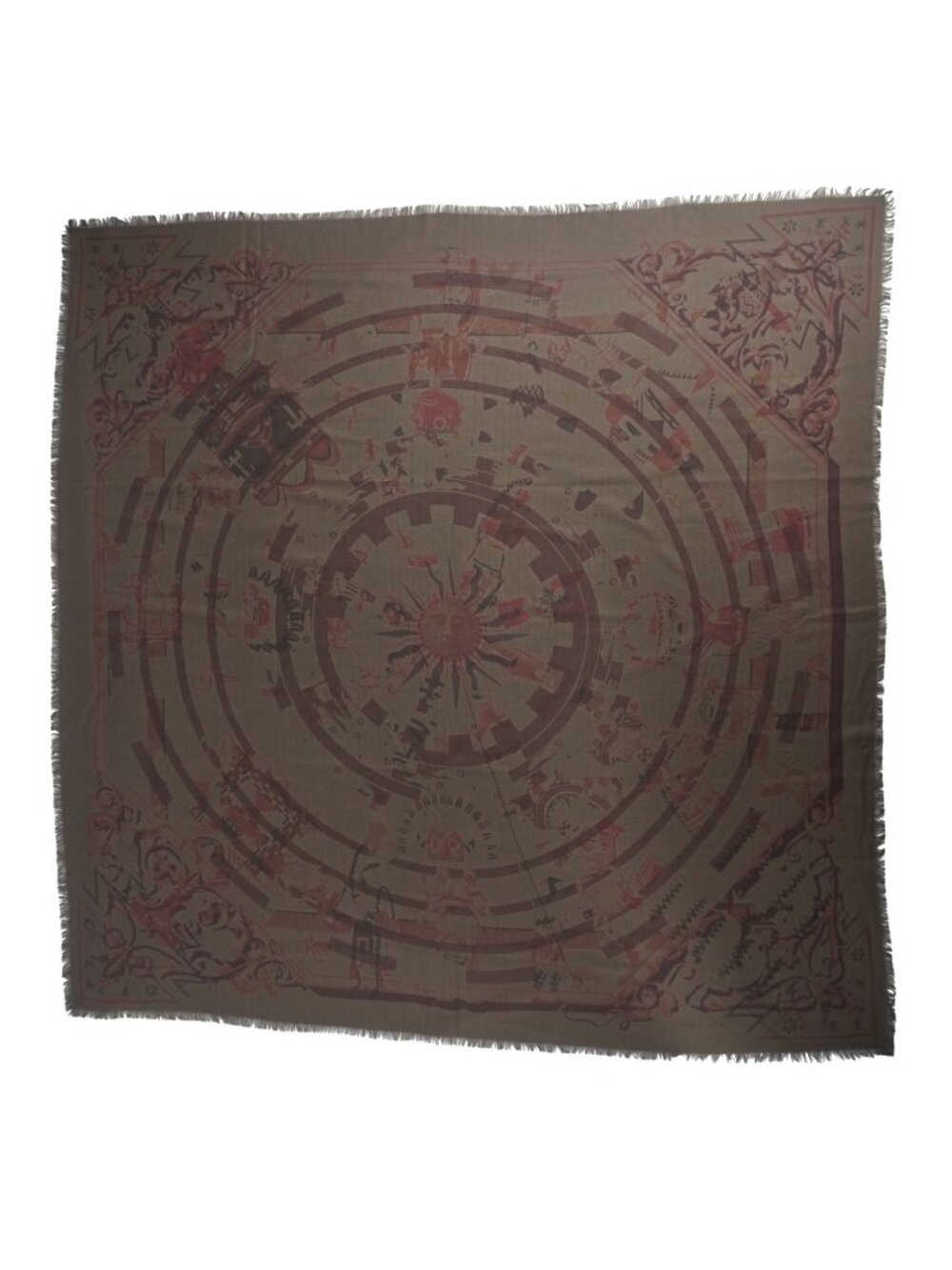 Hermes Scarf Carre 140 Geant All Over Print Cashmere Silk Khaki